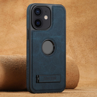 Suteni G2 Magsafe Litchi Texture Leather Back Phone Case with Holder, For iPhone 14, For iPhone 14 Pro, For iPhone 14 Pro Max, For iPhone 13 Pro Max, For iPhone 13 Pro, For iPhone 13, For iPhone 12, For iPhone 12 Pro Max
