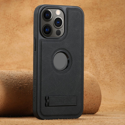 Suteni G2 Magsafe Litchi Texture Leather Back Phone Case with Holder, For iPhone 14, For iPhone 14 Pro, For iPhone 14 Pro Max, For iPhone 13 Pro Max, For iPhone 13 Pro, For iPhone 13, For iPhone 12, For iPhone 12 Pro Max