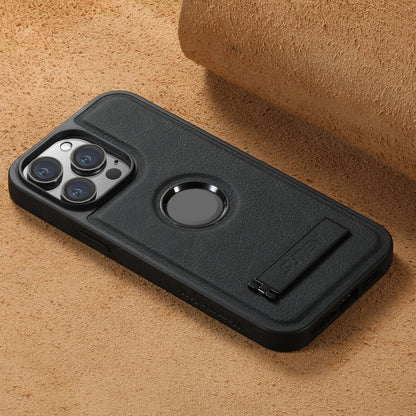 Suteni G2 Magsafe Litchi Texture Leather Back Phone Case with Holder, For iPhone 12 Pro