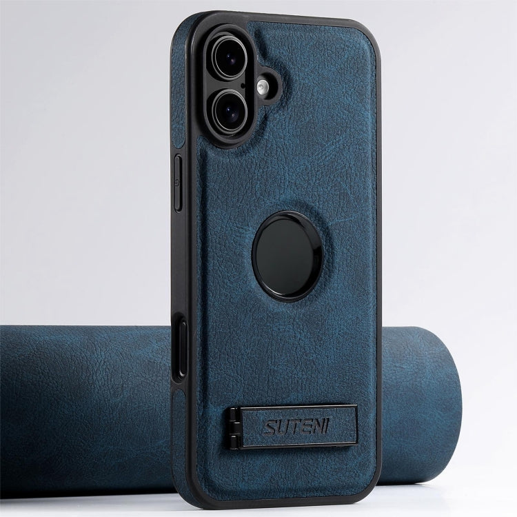 Suteni G2 Magsafe Litchi Texture Leather Back Phone Case with Holder, For iPhone 16 Pro, For iPhone 16 Plus, For iPhone 16, For iPhone 15 Pro Max, For iPhone 15 Pro, For iPhone 15 Plus, For iPhone 15, For iPhone 14 Plus