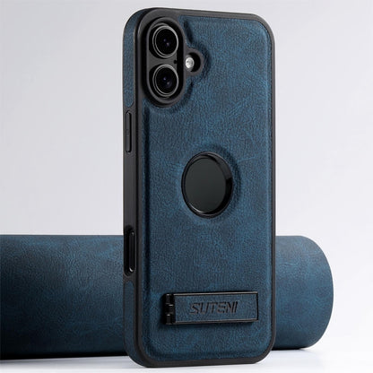 Suteni G2 Magsafe Litchi Texture Leather Back Phone Case with Holder, For iPhone 16 Pro, For iPhone 16 Plus, For iPhone 16, For iPhone 15 Pro Max, For iPhone 15 Pro, For iPhone 15 Plus, For iPhone 15, For iPhone 14 Plus