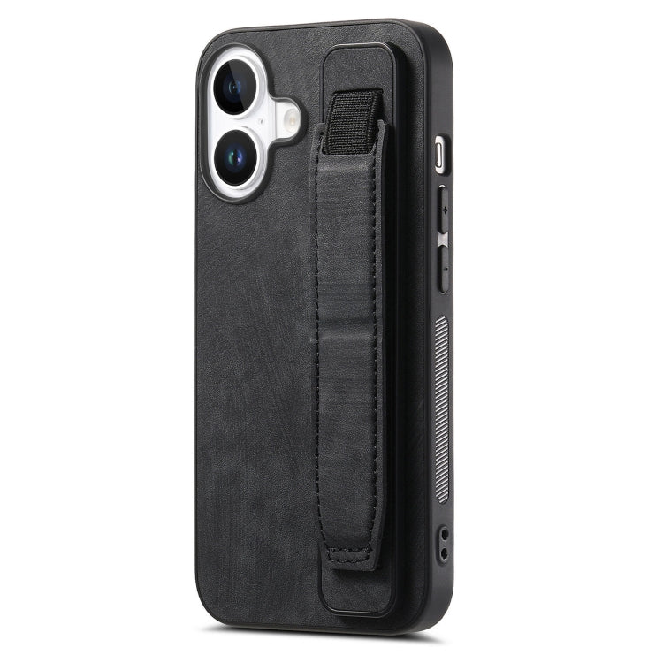 Retro Wristband Holder Leather Back Phone Case, For iPhone 17e / 16e, For iPhone 16 Pro Max, For iPhone 16 Pro, For iPhone 16 Plus