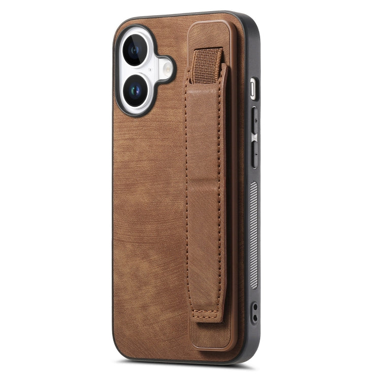 Retro Wristband Holder Leather Back Phone Case, For iPhone 17e / 16e, For iPhone 16 Pro Max, For iPhone 16 Pro, For iPhone 16 Plus