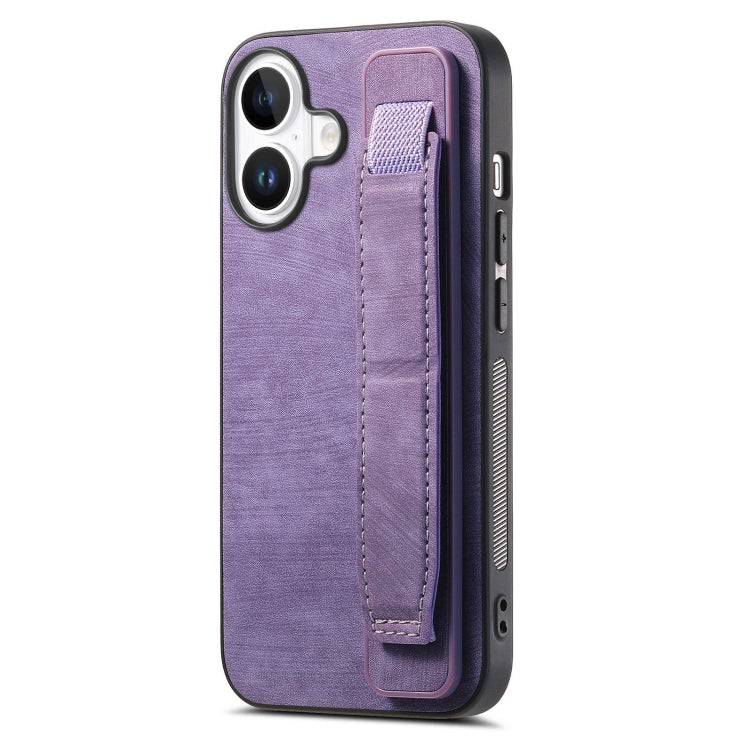 Retro Wristband Holder Leather Back Phone Case, For iPhone 17e / 16e, For iPhone 16 Pro Max, For iPhone 16 Pro, For iPhone 16 Plus