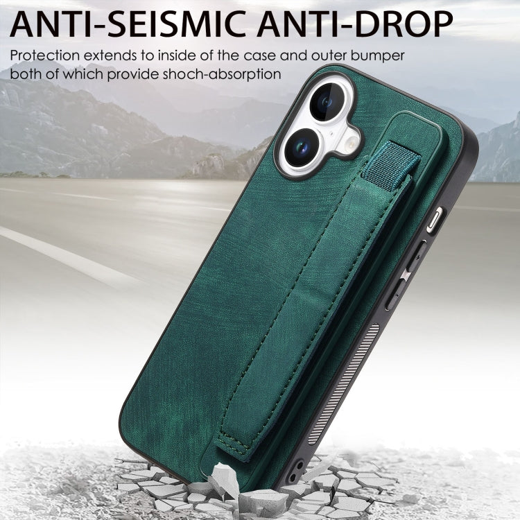 Retro Wristband Holder Leather Back Phone Case, For iPhone 16