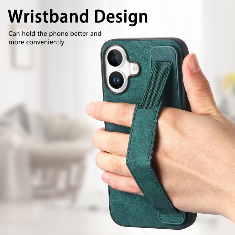 Retro Wristband Holder Leather Back Phone Case, For iPhone 16