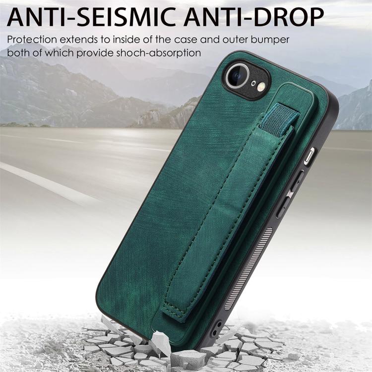 Retro Wristband Holder Leather Back Phone Case, For iPhone 17e / 16e, For iPhone 16 Pro Max, For iPhone 16 Pro, For iPhone 16 Plus