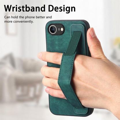 Retro Wristband Holder Leather Back Phone Case, For iPhone 17e / 16e, For iPhone 16 Pro Max, For iPhone 16 Pro, For iPhone 16 Plus