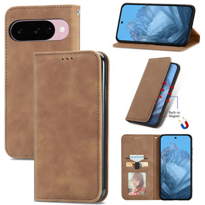 Retro Skin Feel Magnetic Flip Leather Phone Case, For Google Pixel 11 Pro XL, For Google Pixel 9 Pro XL, For Google Pixel 9
