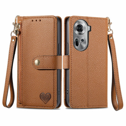 Love Zipper Lanyard Leather Phone Case