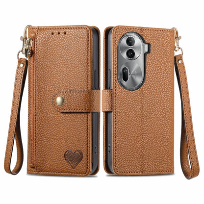 Love Zipper Lanyard Leather Phone Case