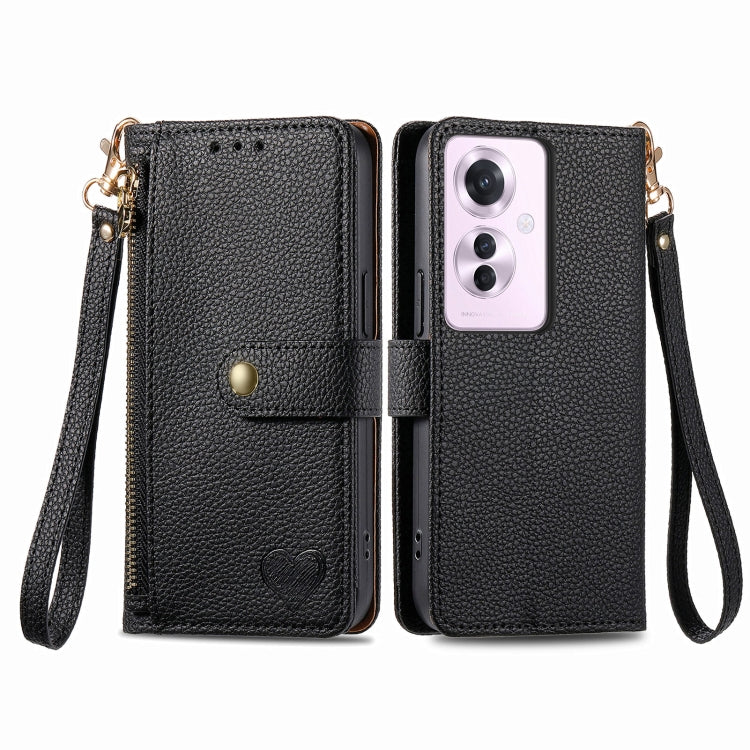 Love Zipper Lanyard Leather Phone Case
