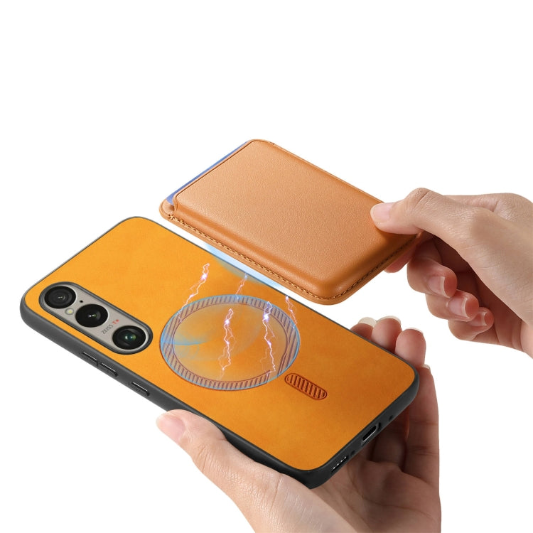 Retro Magsafe Card Bag PU Back Cover Phone Case, For Sony Xperia 1 V, For Sony Xperia 10 V
