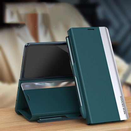 Side Electroplated Adsorption Leather Phone Case with Pen Slot, For Galaxy Z Fold8 5G, For Galaxy Z TriFold, For Galaxy Z Fold7 5G, For Galaxy Z Fold6 5G