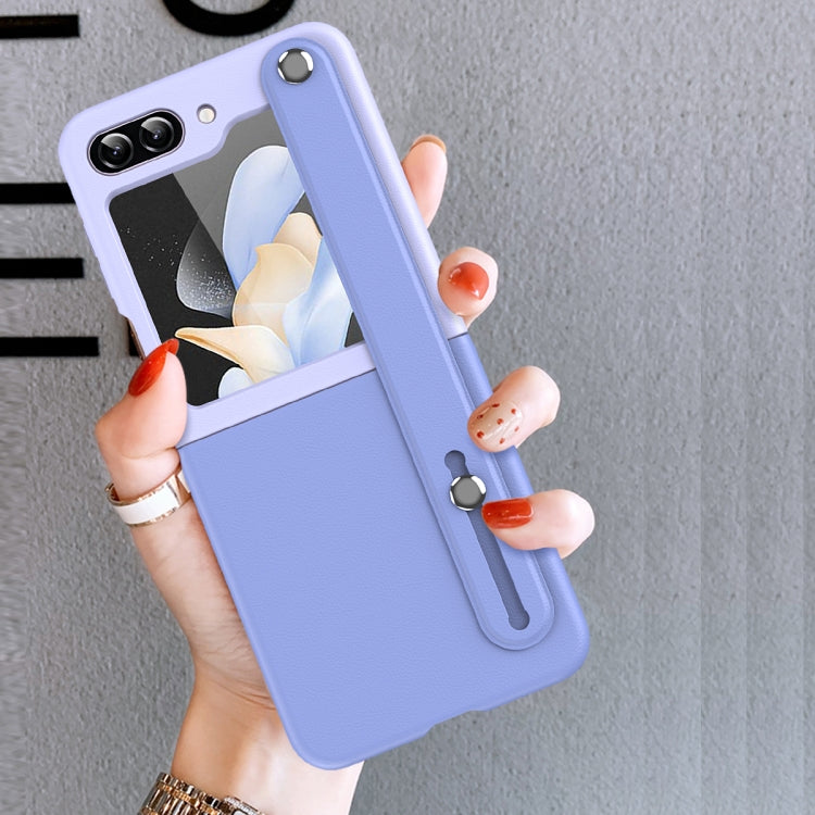 Wrist-strap Plain Leather Phone Case, For Samsung Galaxy Z Flip6 / Flip7 FE