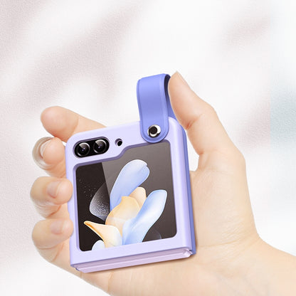 Wrist-strap Plain Leather Phone Case, For Samsung Galaxy Z Flip6 / Flip7 FE