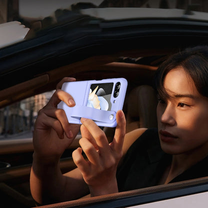 Hand Strap Plain Leather Phone Case, For Samsung Galaxy Z Flip6 / Flip7 FE