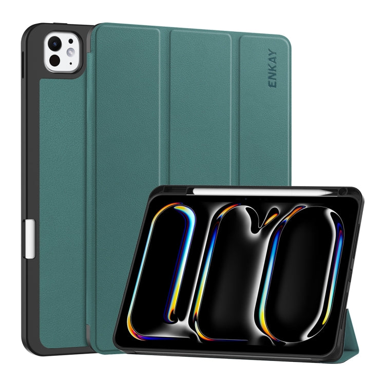 ENKAY Tri-fold Custer Texture TPU Leather Smart Tablet Case with Pen Slot, For iPad Pro 11 2025 / 2024