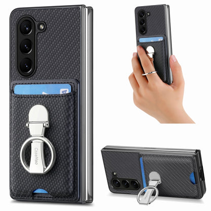 Carbon Fiber Card Wallet Fold Ring Holder Phone Case, For Samsung Galaxy Z Flip6 / Flip7 FE, For Samsung Galaxy Z Fold6 5G
