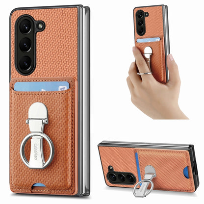 Carbon Fiber Card Wallet Fold Ring Holder Phone Case, For Samsung Galaxy Z Flip6 / Flip7 FE, For Samsung Galaxy Z Fold6 5G