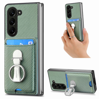 Carbon Fiber Card Wallet Fold Ring Holder Phone Case, For Samsung Galaxy Z Flip6 / Flip7 FE, For Samsung Galaxy Z Fold6 5G