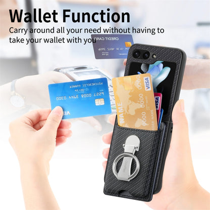 Carbon Fiber Card Wallet Fold Ring Holder Phone Case, For Samsung Galaxy Z Flip6 / Flip7 FE, For Samsung Galaxy Z Fold6 5G