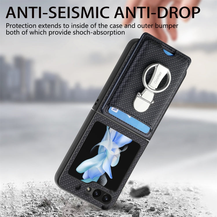 Carbon Fiber Card Wallet Fold Ring Holder Phone Case, For Samsung Galaxy Z Flip6 / Flip7 FE, For Samsung Galaxy Z Fold6 5G