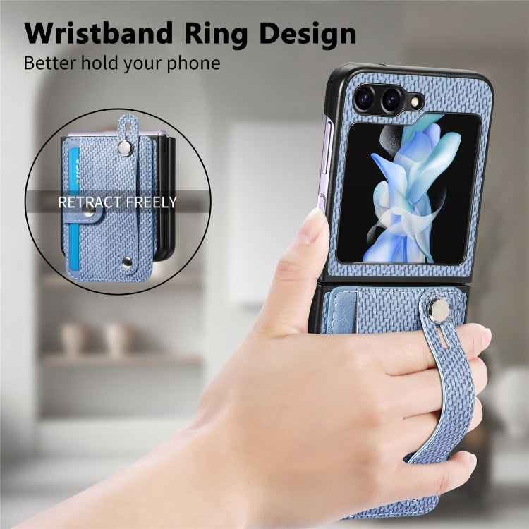 Carbon Fiber Wristband Wallet Back Phone Case, For Samsung Galaxy Z Flip6 / Flip7 FE