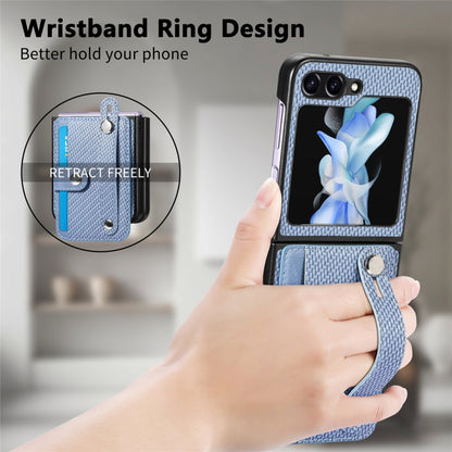 Carbon Fiber Wristband Wallet Back Phone Case, For Samsung Galaxy Z Flip6 / Flip7 FE