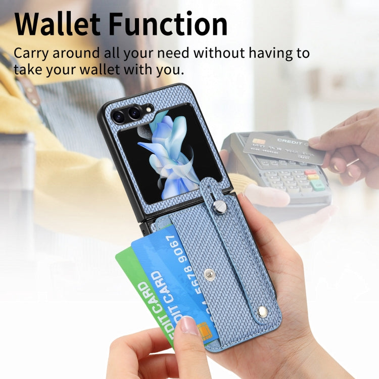 Carbon Fiber Wristband Wallet Back Phone Case, For Samsung Galaxy Z Flip6 / Flip7 FE