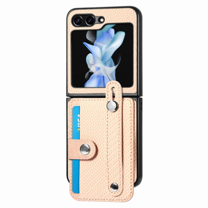 Carbon Fiber Wristband Wallet Back Phone Case, For Samsung Galaxy Z Flip6 / Flip7 FE