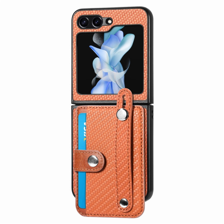 Carbon Fiber Wristband Wallet Back Phone Case, For Samsung Galaxy Z Flip6 / Flip7 FE