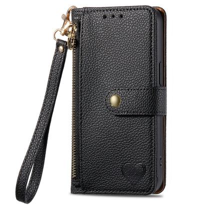 Love Zipper Lanyard Leather Phone Case