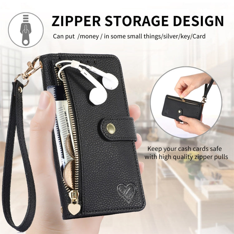 Love Zipper Lanyard Leather Phone Case