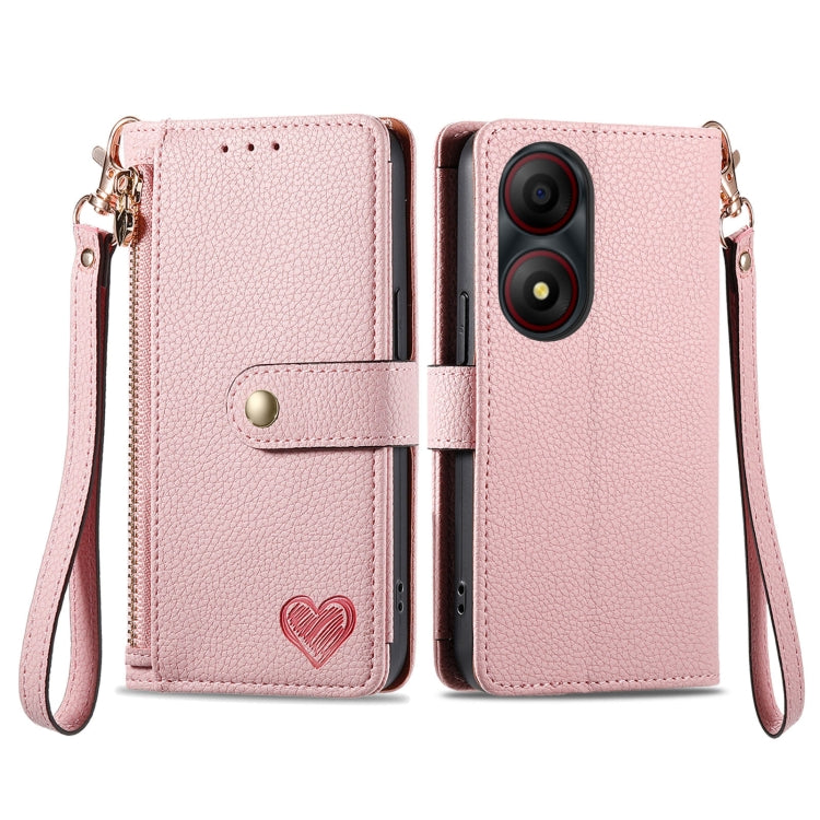 Love Zipper Lanyard Leather Phone Case