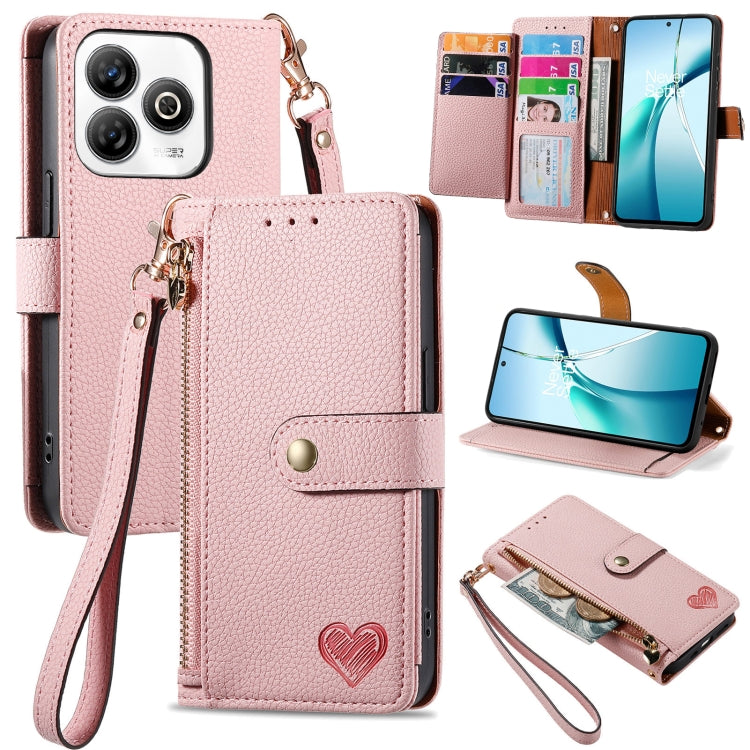 Love Zipper Lanyard Leather Phone Case