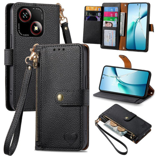 Love Zipper Lanyard Leather Phone Case
