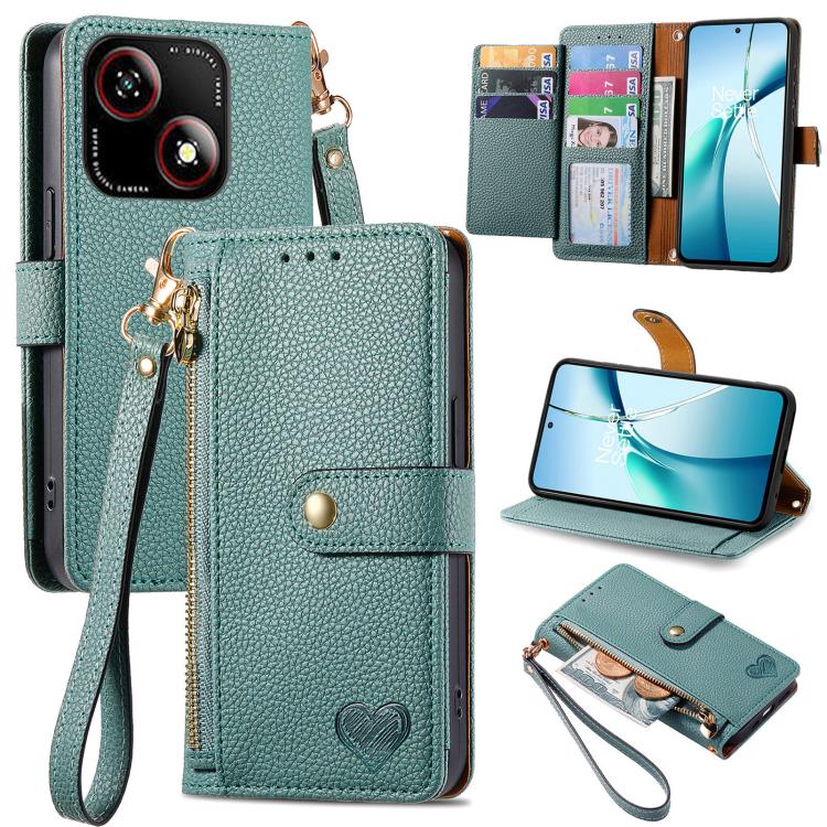 Love Zipper Lanyard Leather Phone Case, For ZTE Blade A35e 4G, For ZTE Nubia S 5G, For ZTE Blade A75 4G, For ZTE Blade A34