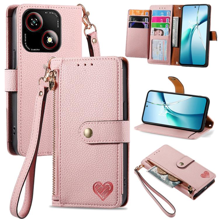 Love Zipper Lanyard Leather Phone Case, For ZTE Blade A35e 4G, For ZTE Nubia S 5G, For ZTE Blade A75 4G, For ZTE Blade A34