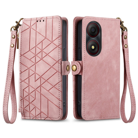 Geometric Zipper Wallet Side Buckle Leather Phone Case
