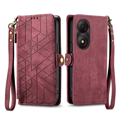 Geometric Zipper Wallet Side Buckle Leather Phone Case