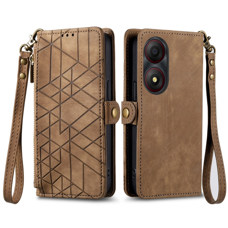 Geometric Zipper Wallet Side Buckle Leather Phone Case