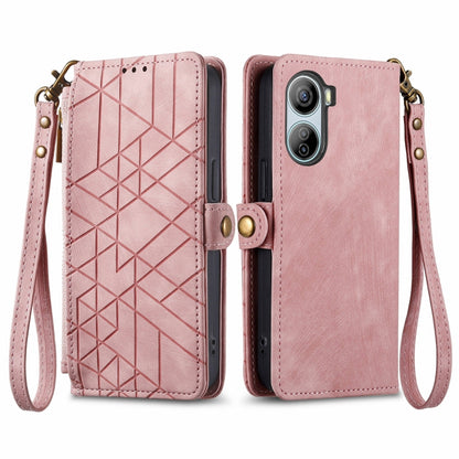 Geometric Zipper Wallet Side Buckle Leather Phone Case