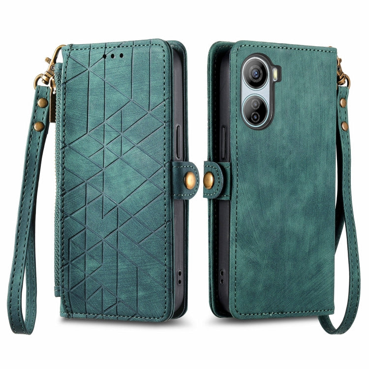 Geometric Zipper Wallet Side Buckle Leather Phone Case