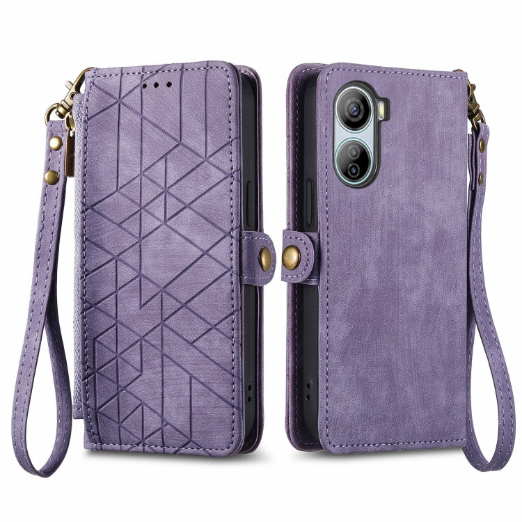 Geometric Zipper Wallet Side Buckle Leather Phone Case