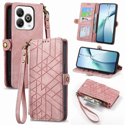Geometric Zipper Wallet Side Buckle Leather Phone Case