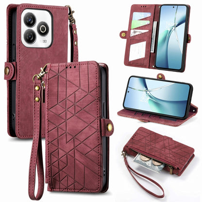 Geometric Zipper Wallet Side Buckle Leather Phone Case
