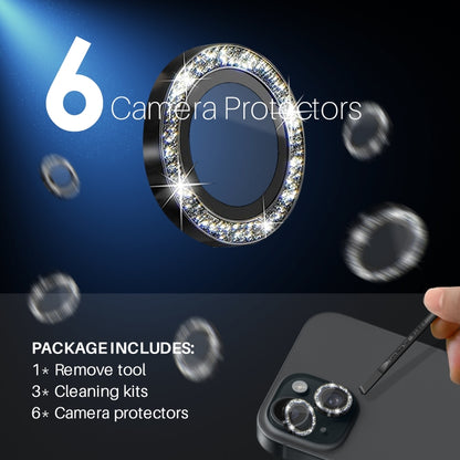 NORTHJO 3 Set 6pcs Camera Lens Protector Glitter Metal Ring Film