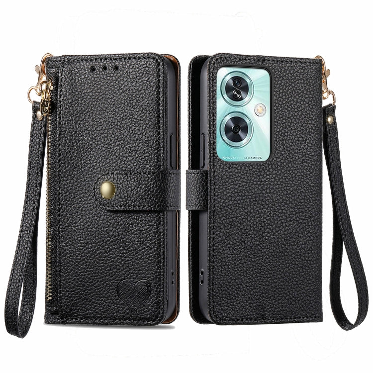Love Zipper Lanyard Leather Phone Case