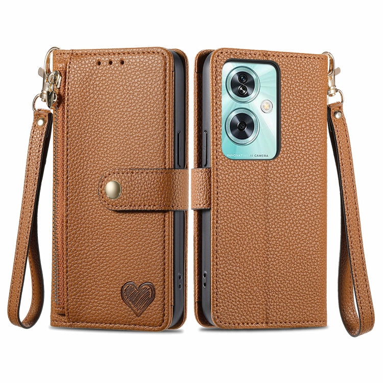 Love Zipper Lanyard Leather Phone Case